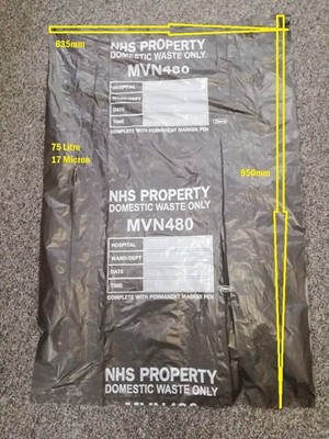 NHS medizinische Müllbeutel Haushalt bedruckt - 635 x 950 schwarz MVN480