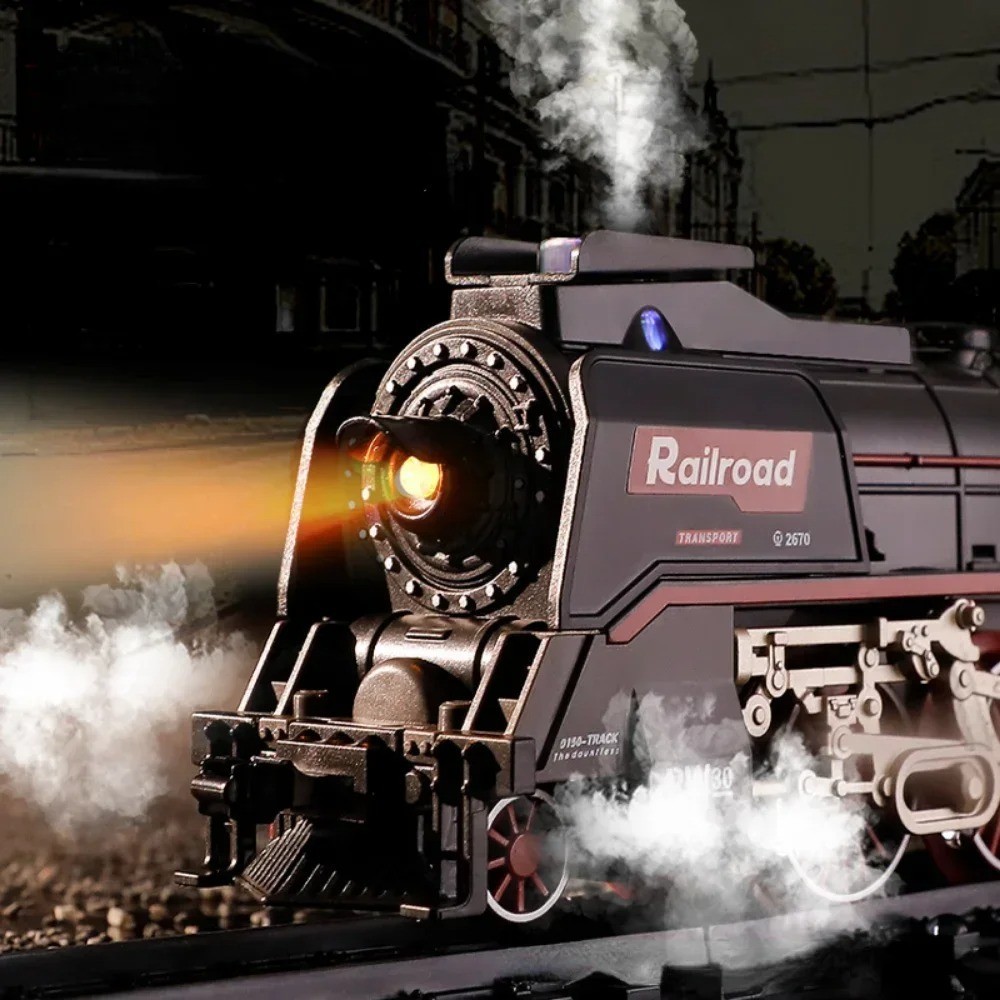 Electric High Speed Train Set Smoke Light Sound Railway Track Toy Gift Kids