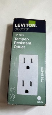 Leviton Decora 15A-125V Tamper Resistant Outlet White T5325-DW New in Box