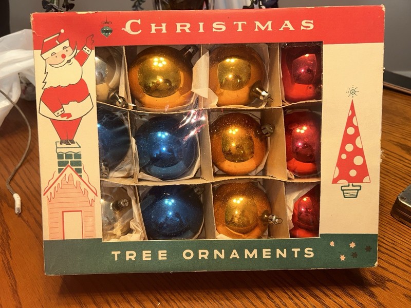 Mercury Glass Christmas Ornaments, Pink, Blue, Yellow, 1950s