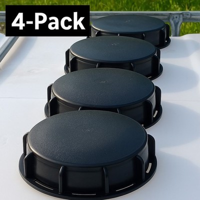   4-Pack Black IBC Tote Caps   GC Style Coarse Thread Fits GC Cube, GBC, Mauser