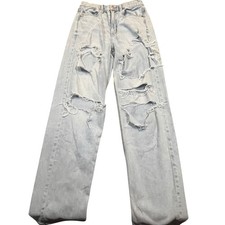 American Eagle Highest Rise Baggy Straight Distressed Light Wash Jeans Womens 4