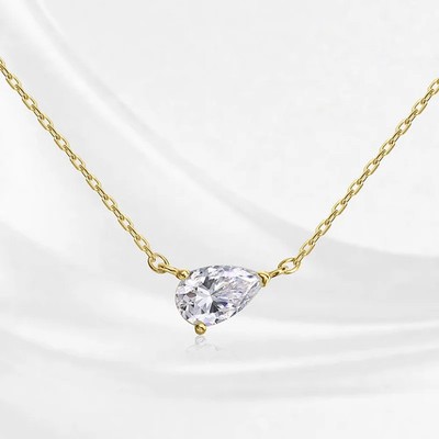 1,0 kt Birnenschliff Laborgefertigter Diamant Testpass VVS1/D/Excellent 18 K Gold Collier