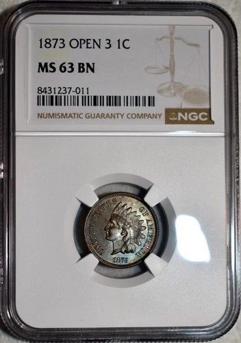NGC MS-63 1873 Open 3 Indian Head Cent, Razor-Sharp & Highly Lustrous!