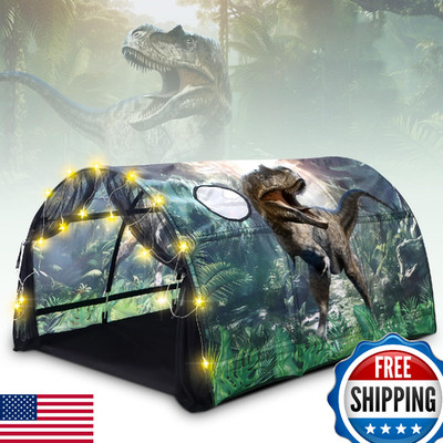 Wowangce Dinosaur Bed Tent for Kids - Large Twin Play Tent w/ Lights