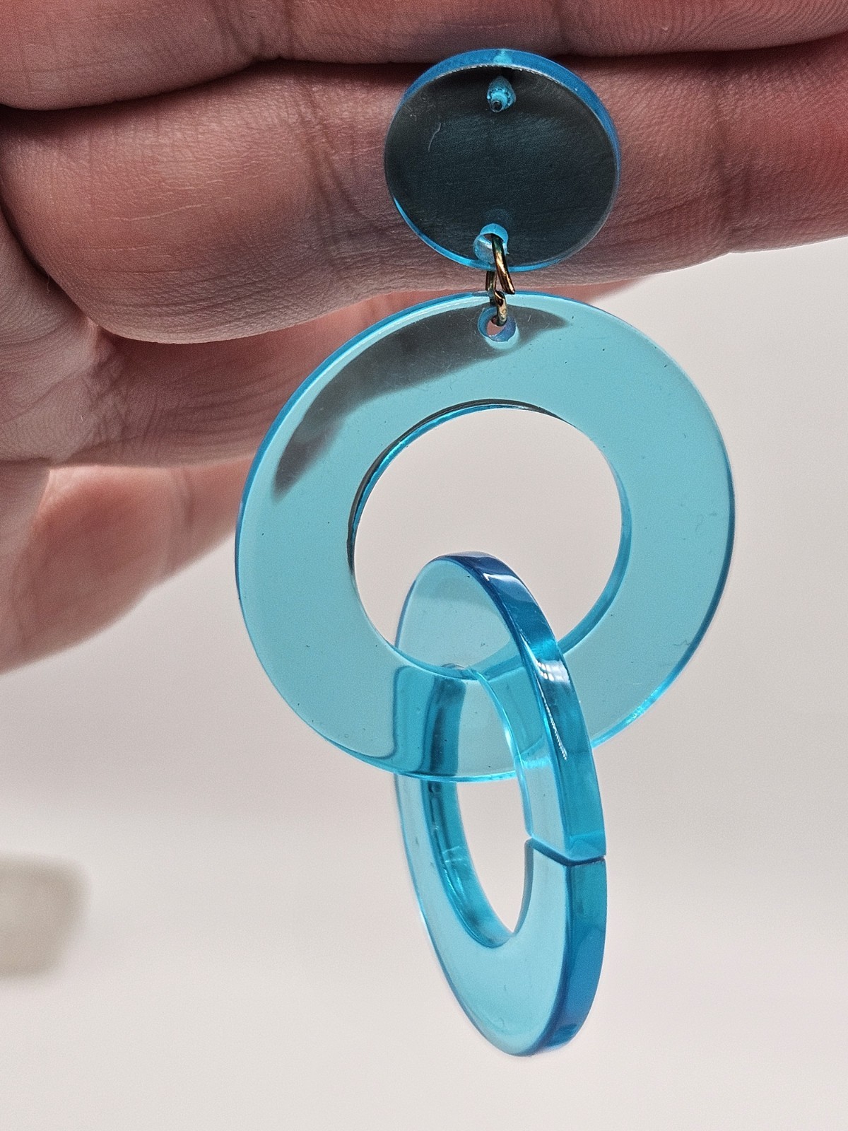 Blue Translucent Acrylic Dangle Pierced Earrings - image 4