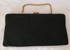 Vintage "After Five" Black Evening Clutch w/ Gold-Tone Clasp, Chain & Coin Purse