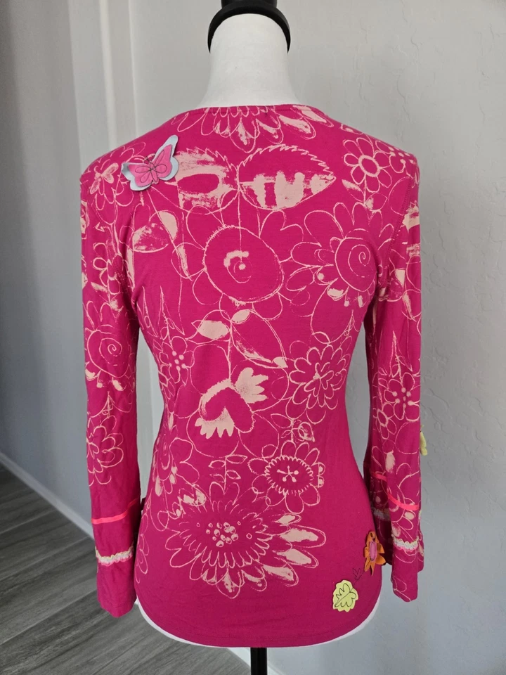 Маслянистый богемное аппликация вышитый цветок цветочный розовый причудливый блузка верхний размер S - Изображение 4 из 4