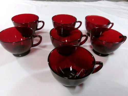 Vintage Set of 7 Anchor Hocking Ruby Red Cups