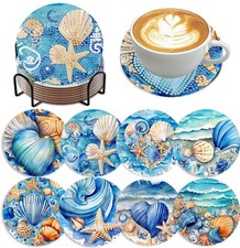 8PCS Ocean Diamond Art Coasters Kit with Holder 4x4in for Beginners Adults DIY