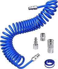 25 Feet Repairable PU Recoil Air Hose, Compressor Hose Upgraded, Blue 