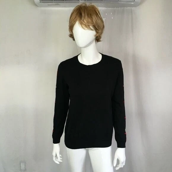 Suéter Pullover Elan Negro Rojo Adornado Estrellas A lo Largo Mangas Largas Talla M Foto 2 de 4