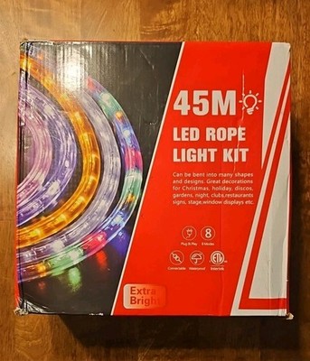 45 M Led Rope Light Kit New In Open Box, Can Be Bent In Many Shapes