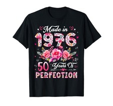 50 Year Old Made in 1976 Floral 50th Birthday Women T-Shirt Small, Black