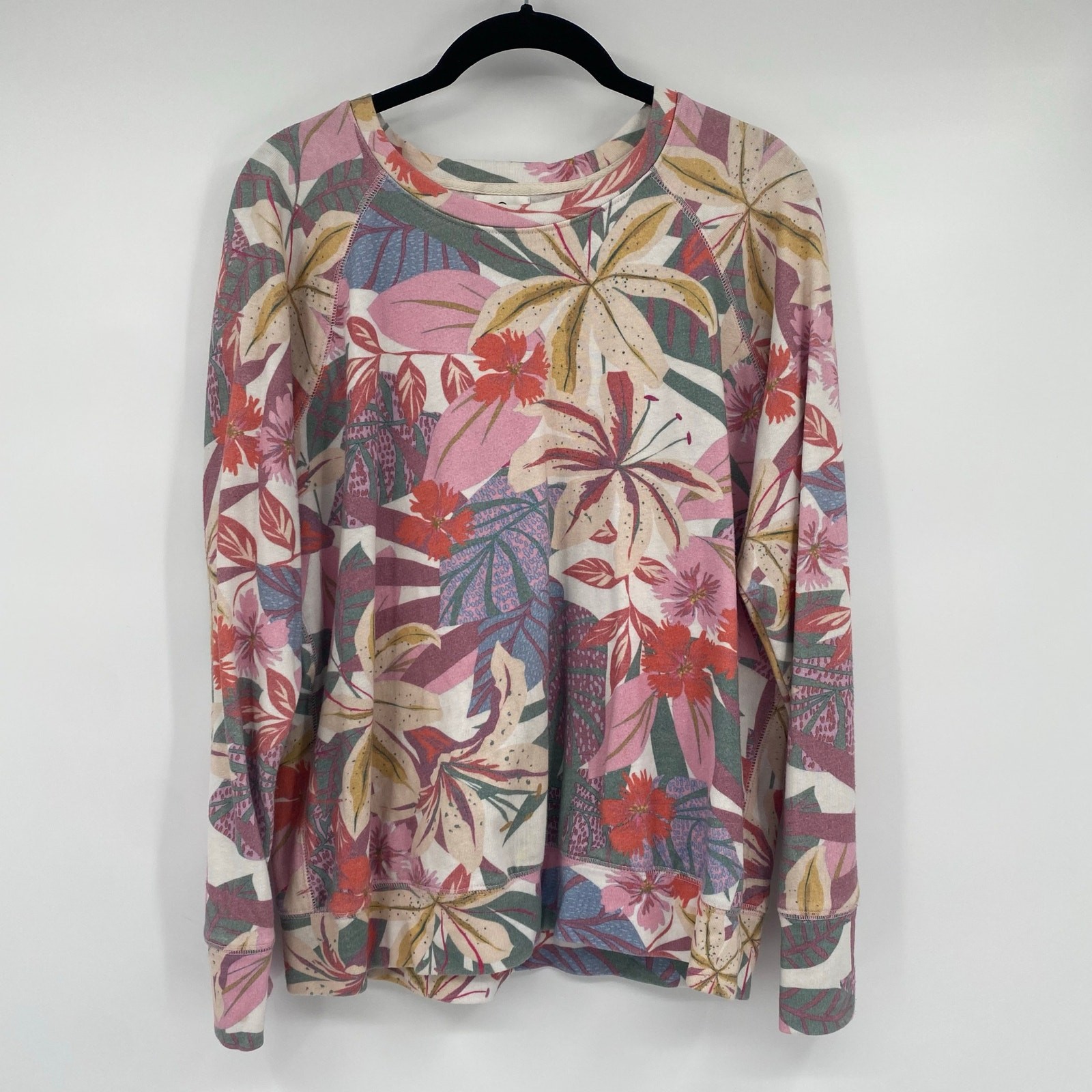 Sundry Women's Raglan Tropical Floral Pullover Sweatshirts Size Medium