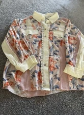 POL Women’s Medium Button Down Shirt GWT273 Floral Patchwork Boho Festival Top