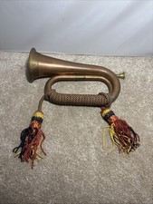 Vintage Brass and Copper Military Bugle with Mouthpiece, Cord and Tassels