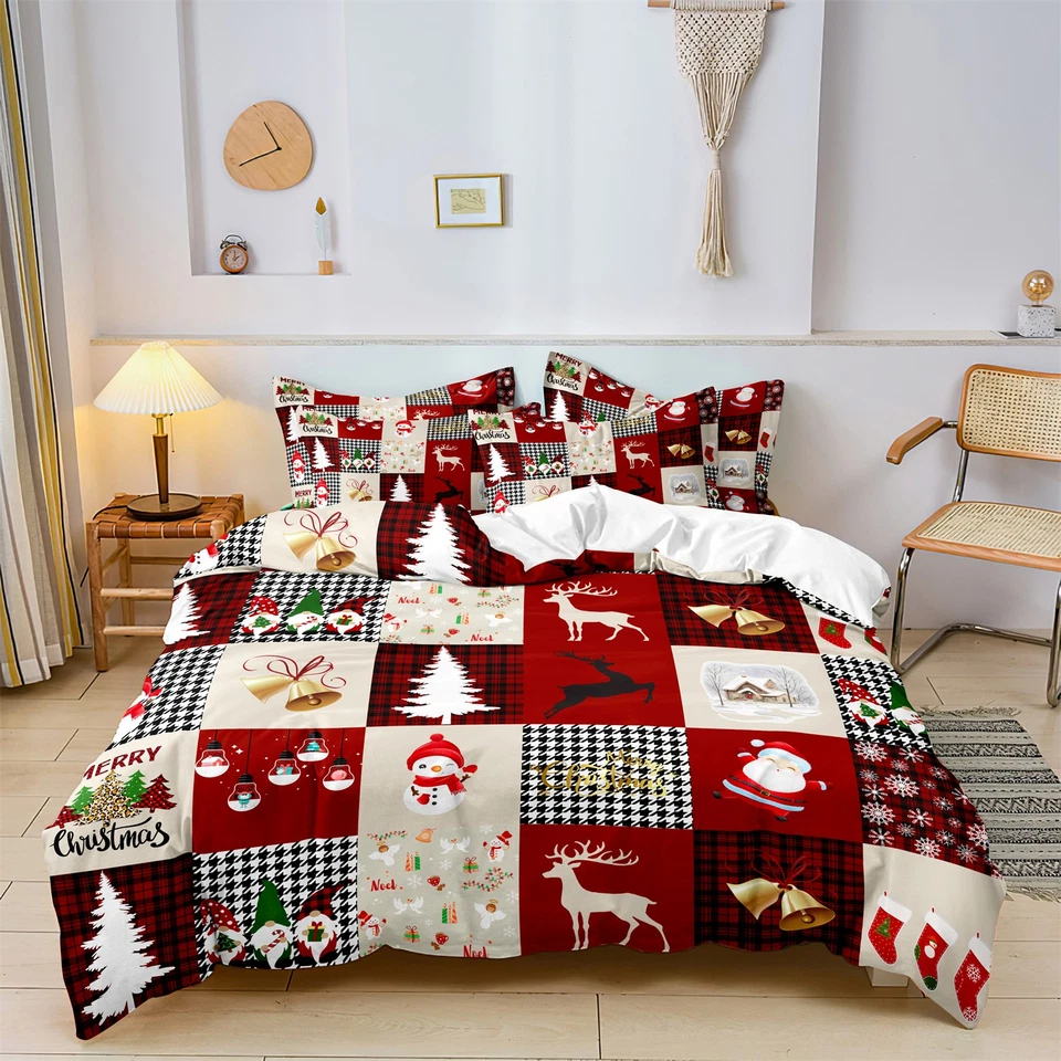 3pcs All Size Soft Christmas Xmas Plaid Quilt Doona Duvet Cover Pillowcase Set - image 2 of 4