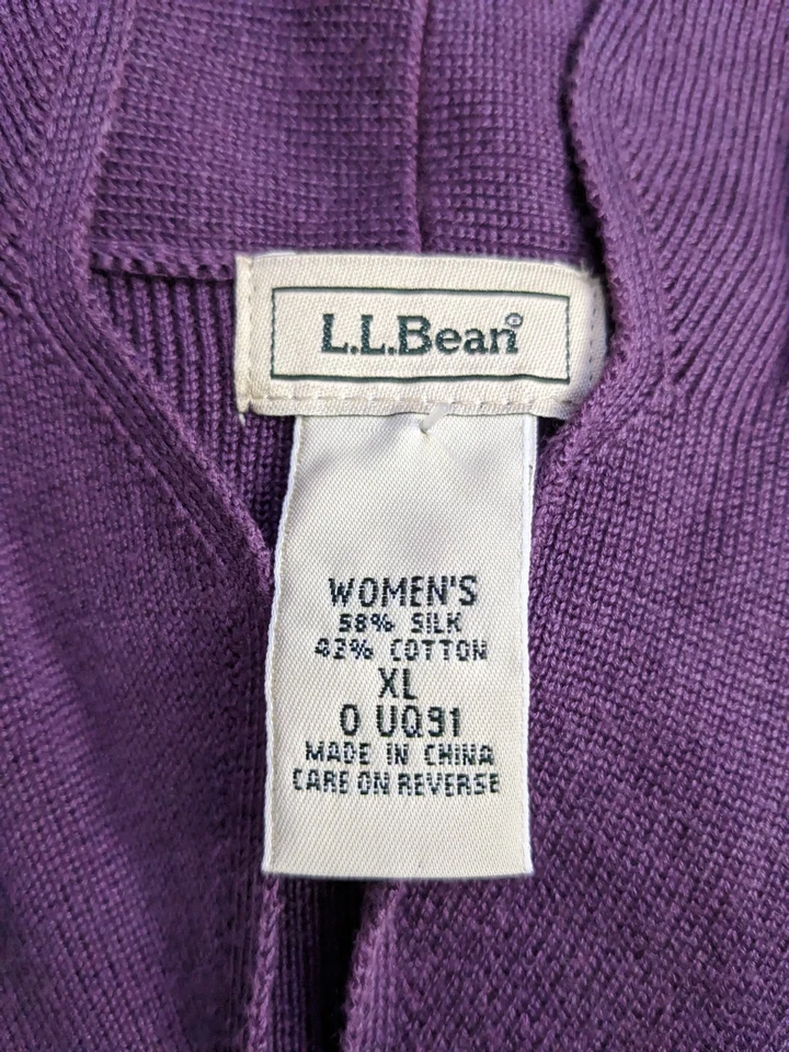 Vintage L.L. Suéter Bean Mujer Talla XL Púrpura Abotonada Mezcla Algodón Seda Foto 4 de 4