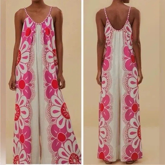 Farm Rio pink floral maxi jumpsuit Xs ( runs big) 