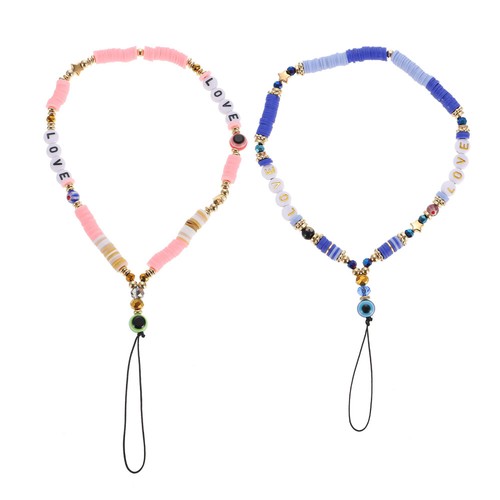 2 PCS Mobile Phone Chain Miss Evil Eye Beaded Lanyard Accessories