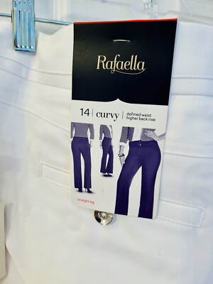 Women's Rafaella Straight Leg Curvy Pants Size 14 White NWT