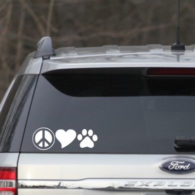 Peace Love Paw Car Window, laptop etc. Dog or cat Vinyl Decal Sticker 6'' White