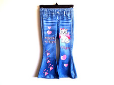Long Length Cartoon Cats Print Flare Leg Pants Heart Pattern Sz 1-2 Years NWOT