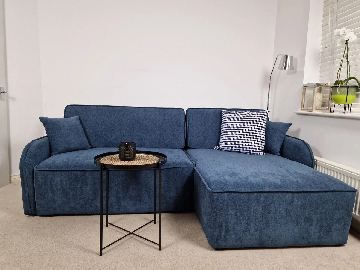 Blue left hand corner sofa deals