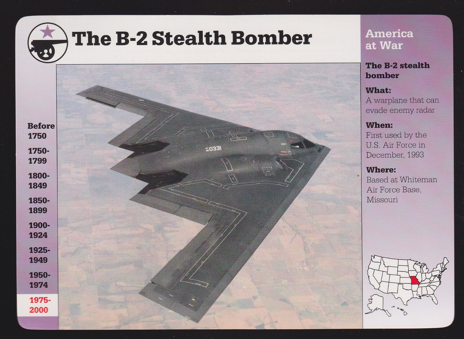 THE B-2 B2 STEALTH BOMBARBER USAF Jet Foto Avión GROLIER STORY OF AMERICA TARJETA