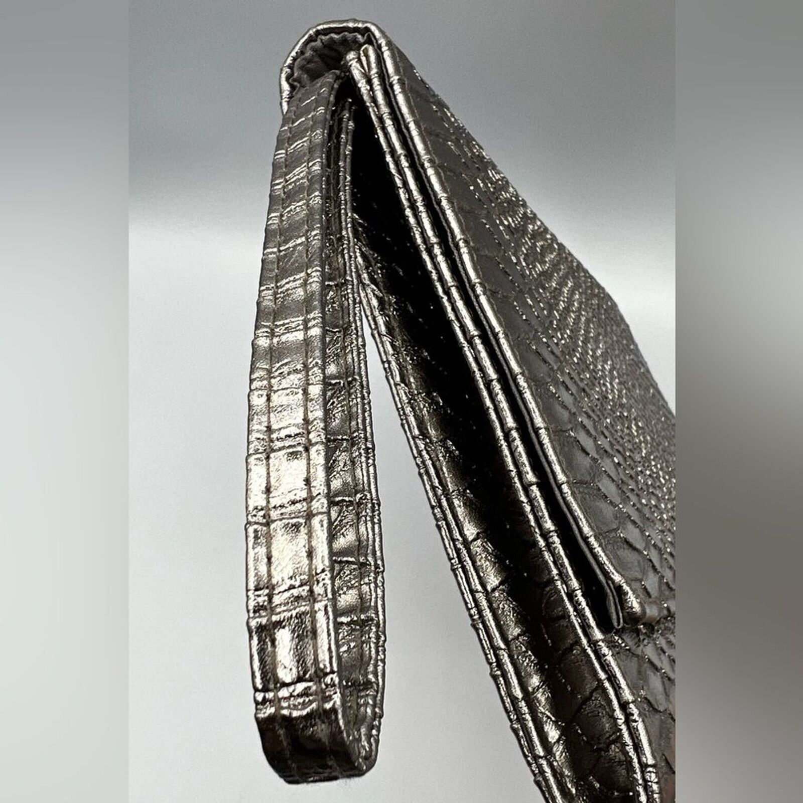 Neiman Marcus Faux Snakeskin Vegan Leather Silver… - image 8
