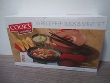 New Cook's Advantage 10 Piece Mexican Meal Set Cast Iron Pan knife tongs &