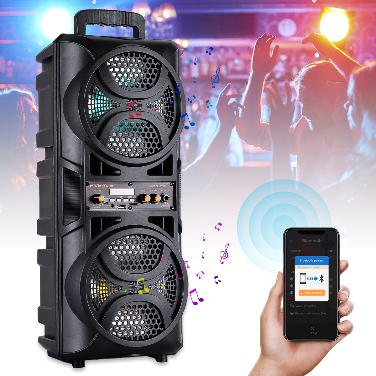 4000W Portable Bluetooth Speaker Dual Woofer Heavy Bass Sound