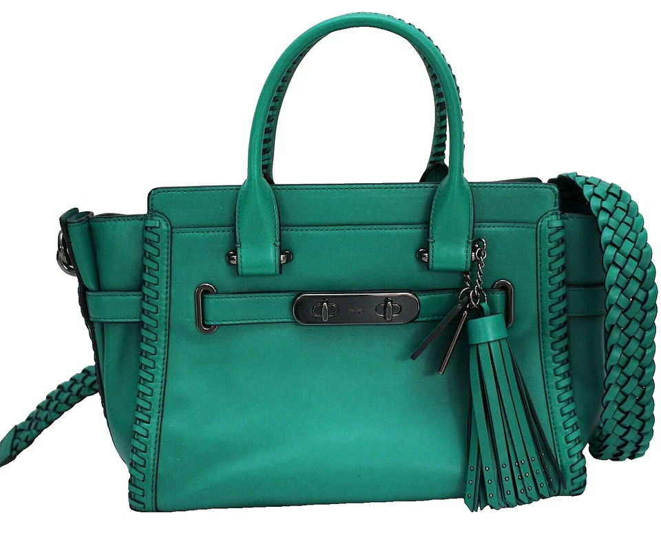 COACH RIP & REPAIR SWAGGER 27 Forest Green Leather Satchel Bag Crossbody 38362