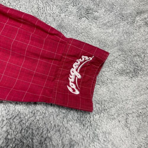 WSU Cougars Button Shirt Mens Large Red Grid Cuff Spellout Washington State - Picture 3 of 12