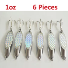 1oz Casting Kast Spoons 6 Silver Holographic Saltwater Fishing Lures