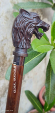 Antique Black finish wolf Animal head Handle brown wooden Walking Stick cane