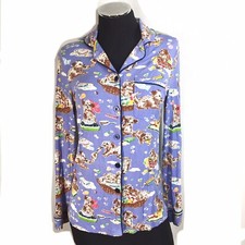 Nick Nora Pajama Knit Top XS Puppy Dog Animal Bubble Bath Time L/S Button Down