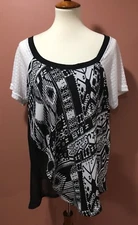 Citron Poeme Black White Knit Back Patterned Short Sleeve Top Size XL