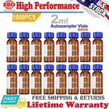 1000Pcs 2ml Autosampler Vials Screw Caps 9-425 Amber Glass Bottle Screw Top US