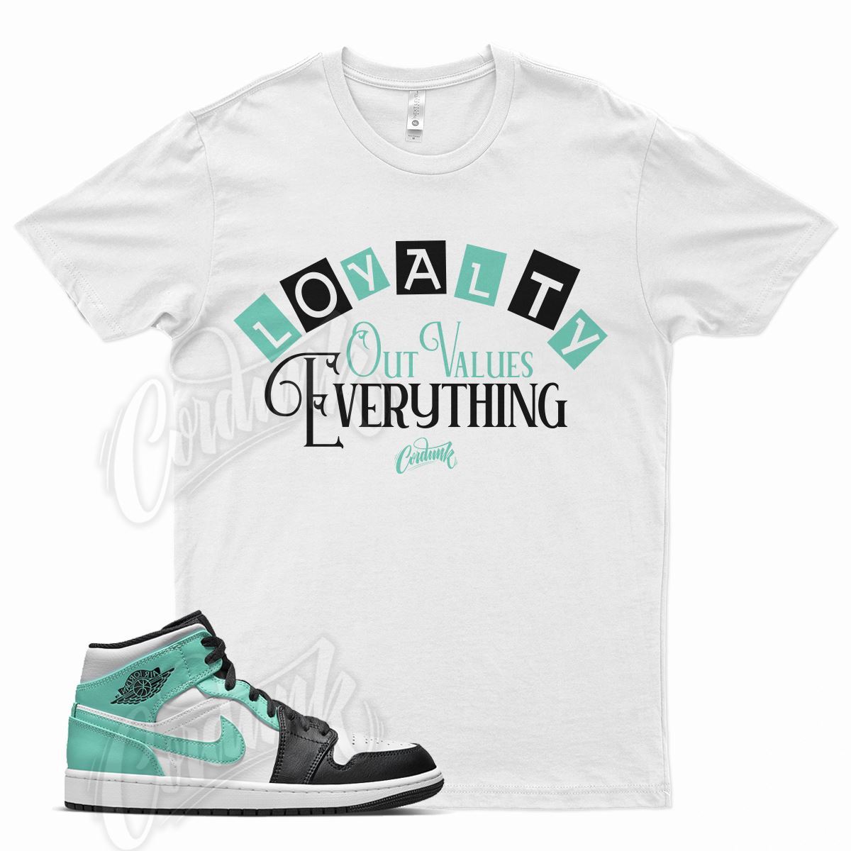 White LOYALTY T Shirt for J1 1 Mid Tropical Twist 97 Air Force 90 97 Dunk | eBay