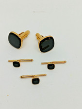 Vintage Cuff Links Black w/Gold Trim. Includes 3 Tuxedo Stud Sats