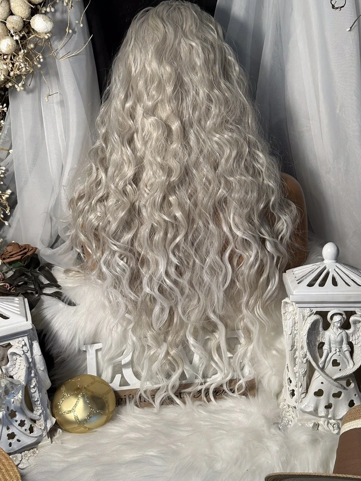 HERMOSA ESPIRAL RIZADA 28” FRENTE DE ENCAJE RUBIO PLATINO CON PARTE LIBRE PELUCA💕 Foto 4 de 4