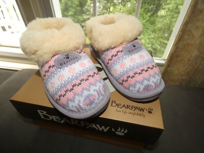 Bearpaw Baby Slippers Scuffs Alice Faux Fur Shearling Fuzzy Toddler 11 NIB