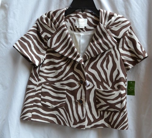 KATE SPADE NEW YORK NEW AUTH $499 Women Brown Beige Rose Zebra-Print Jacket Sz 0 - Bild 5 von 12