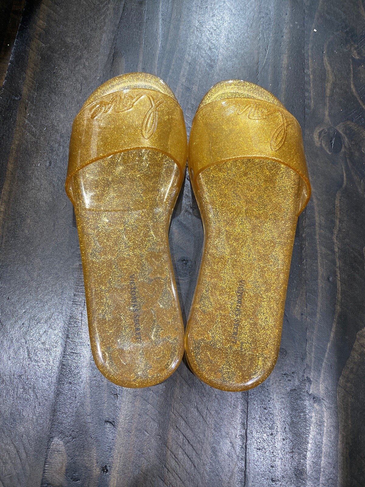 PANTOFOLA D’ORO NUOVE pantofole Victoria's Secret Love G Glitter Gomma Gelatina Piccole 5 6
