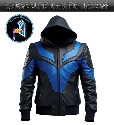 Cyberpunk Video Gaming Cosplay hero Stylish Soft Handmade Leather Hoodie Jacket.