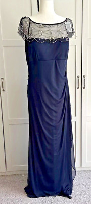X by Xscape Dress Womens 18 Navy Beaded Long Formal Evening Gown Mother of Bride