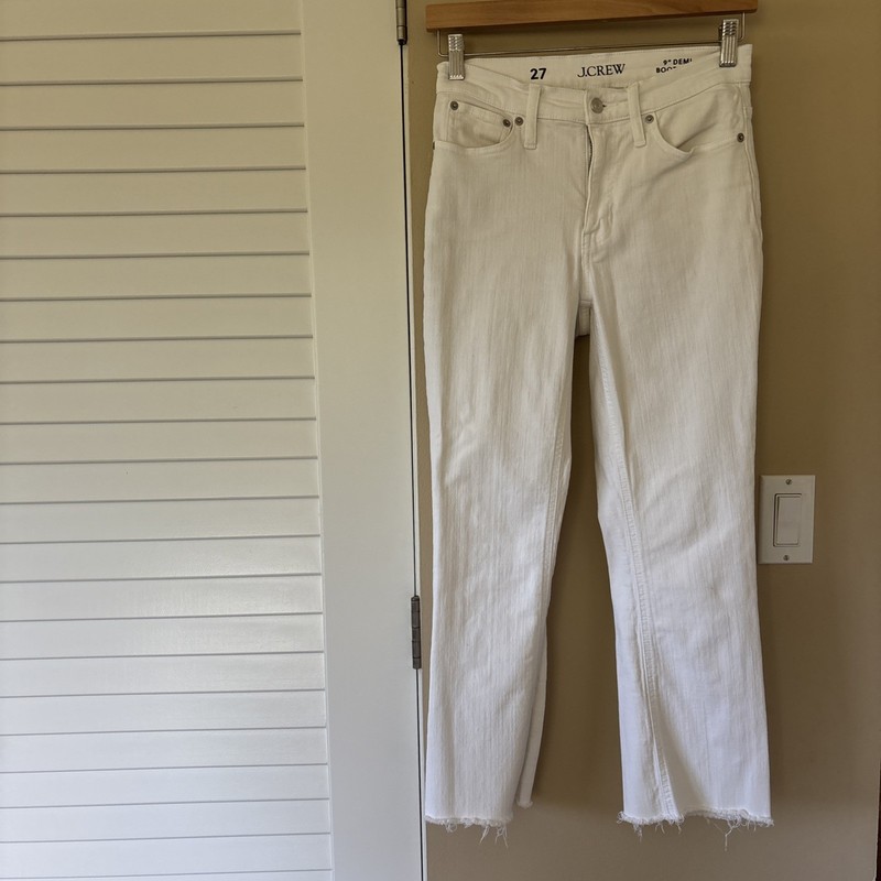 JCrew Women’s White 9” Demi Boot Cut Frayed Ends Jeans Size 27