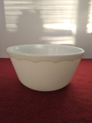 Vintage Hazel Atlas 8  White Milk Glass Mixing Bowl With Scalloped Design